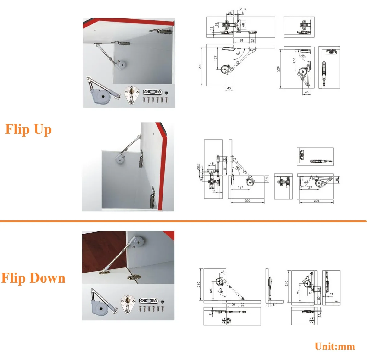 1Pc Hydraulic Dampered Cabinet Flip Up Down Lid Stay Support