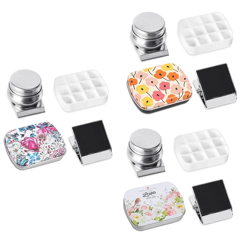 Portable Mini Tin Box,12-Well Empty Watercolor Palette,Small Paint Storage Kits With Magnetic Clip And Oil Pot Easy To Use C