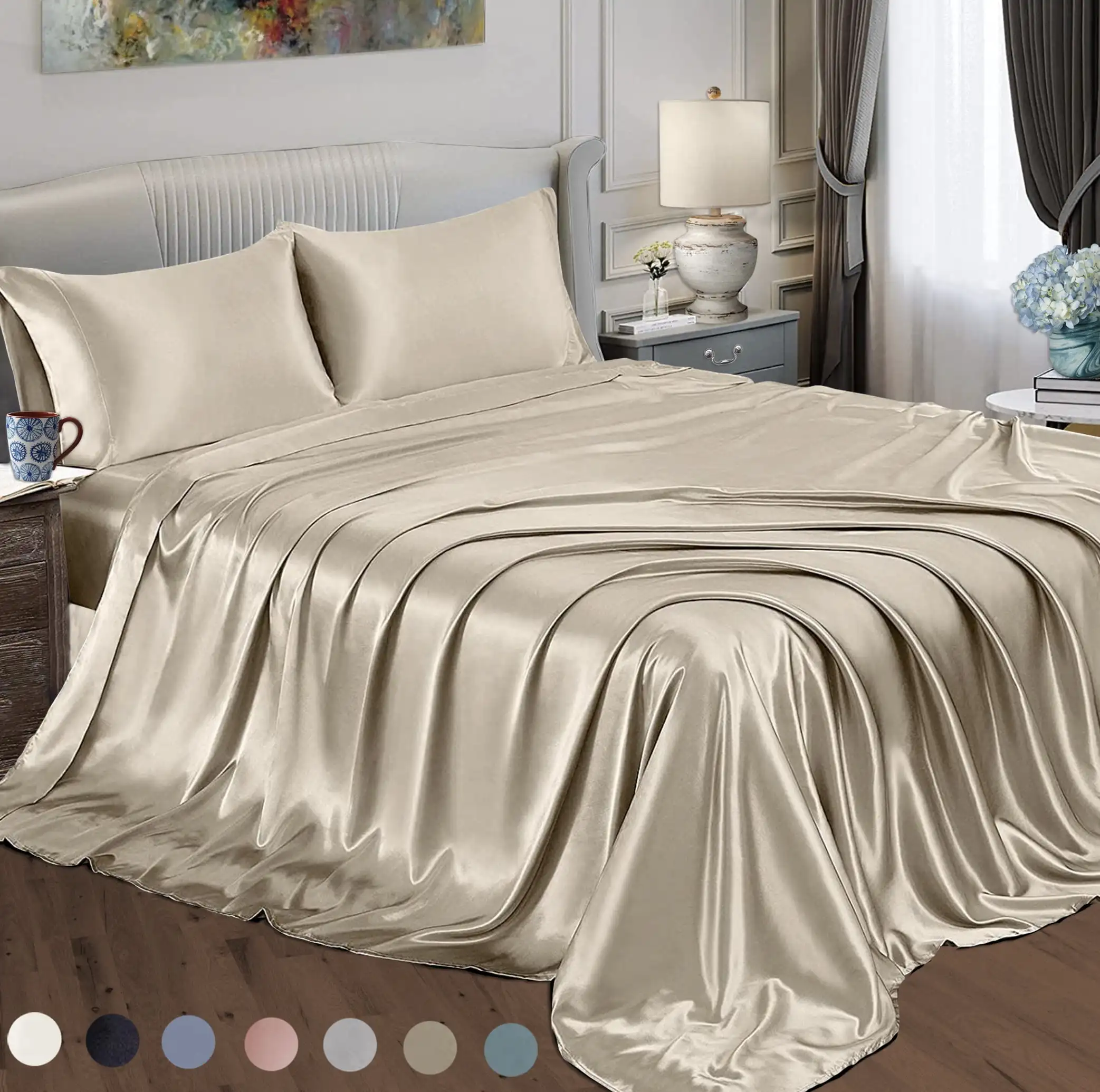 

230 Thread Count Brown Polyester Sheet Set, Queen, (4 Pieces)