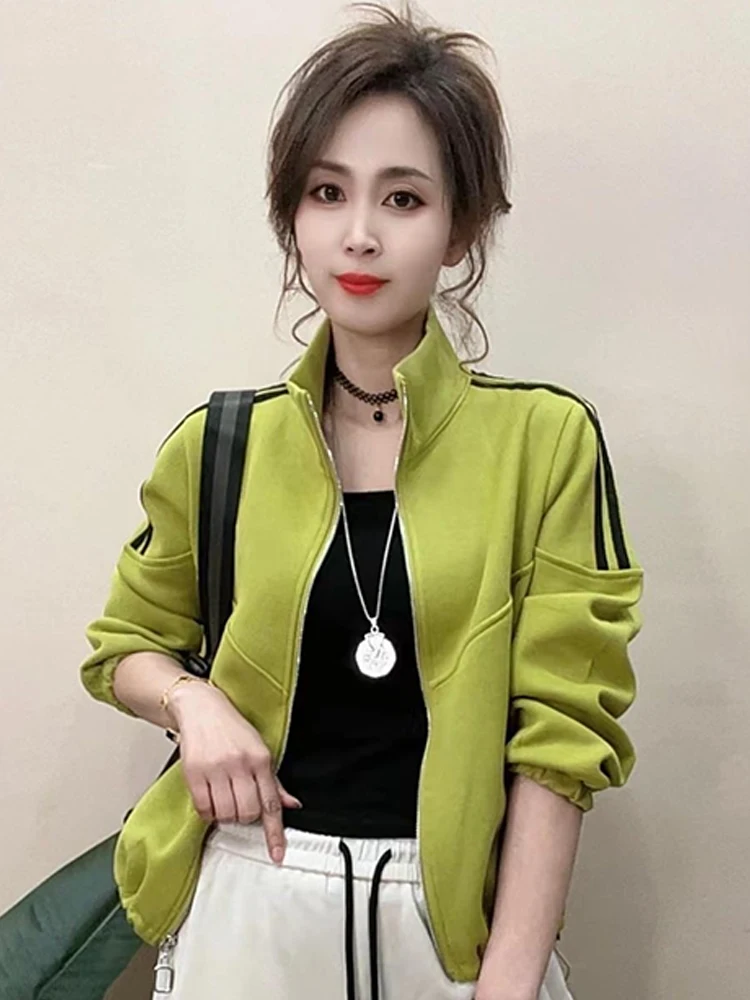 

Женская укороченная куртка свободного кроя, весна 2026, новая модная модель, с эффектом похудения, воротник-стойка, верхняя одежда для повседневной носки, на молнии