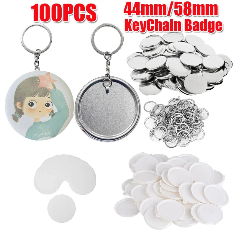 

100PCS 58mm 44mm Keychain Badge Making Consumables for Badge Making Machine Plastic Base Metal Base Set for Badge Craft Press