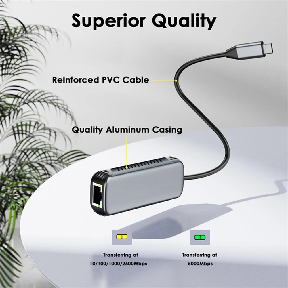 618 Mega Sale USB C to 5Gbps Ethernet Adapter Type-C to RJ45 Network Adapter Driver-Free LAN Adapter for Laptop Win10/11/MacOS