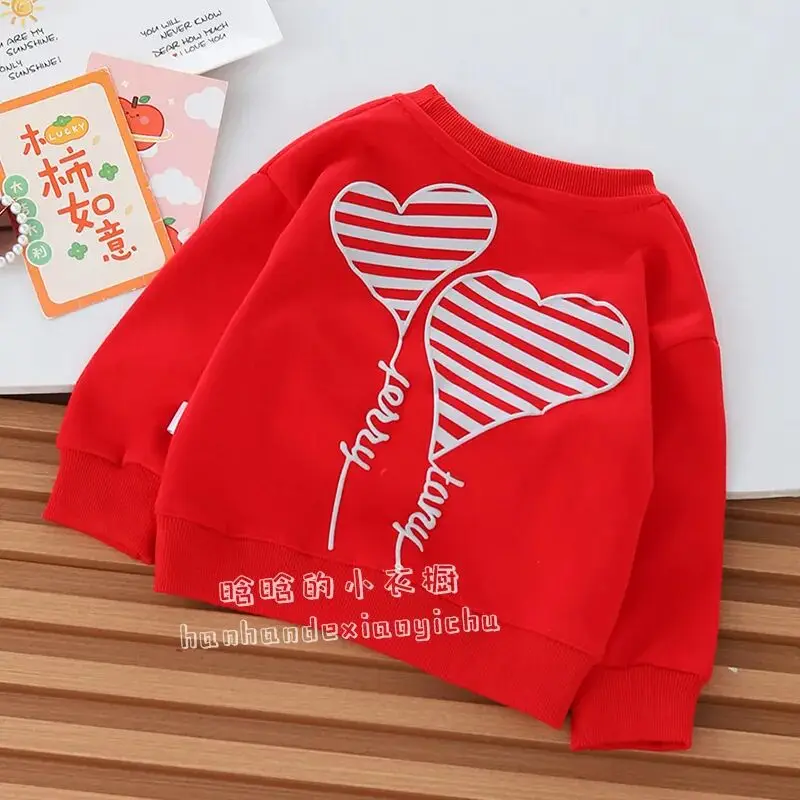 Girls' hoodie 2024 new spring and autumn children's top loose Korean version cartoon love print baby outer wear