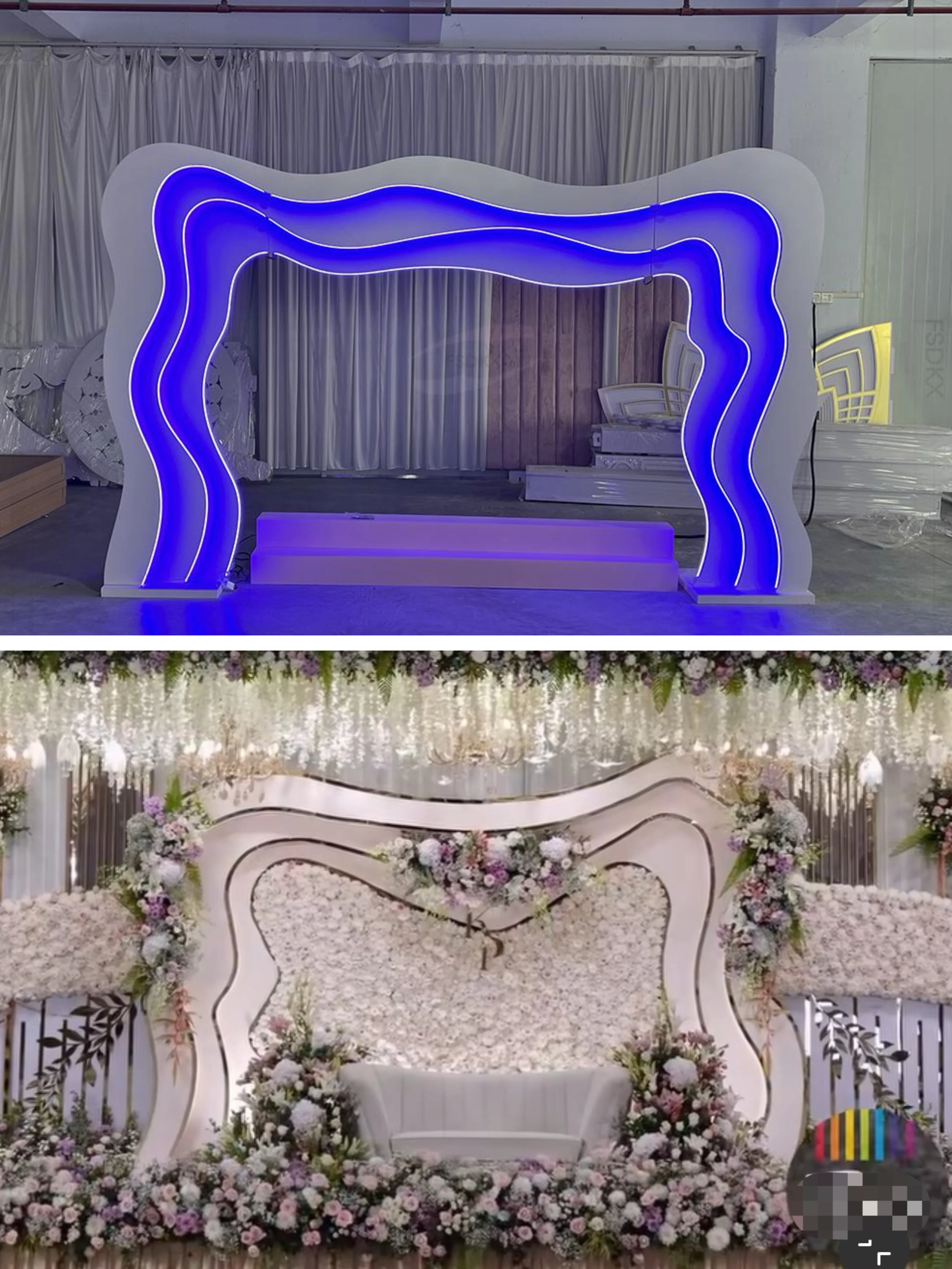 

Wedding Decoration Supplies Acrylic Pvc Arch Backdrop Stand Custom Wedding Stage 3d White Event Ripple Arch Backdrop with Light