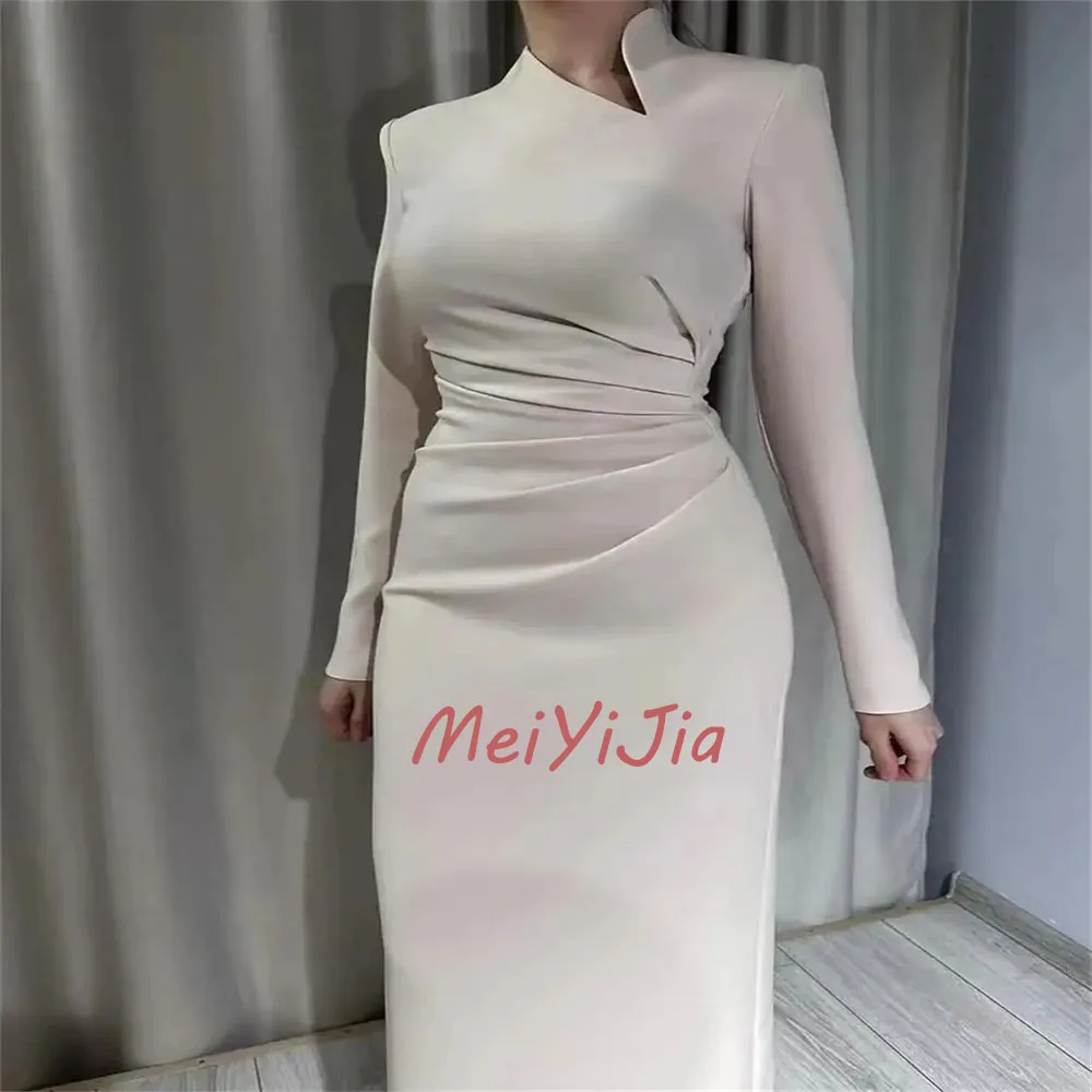 ชุดราตรี meiyijia เดรสนางเงือกผ้าซาตินแขนยาวสไตล์ซาอุดิอาระเบียแบบซาอุดิอาระเบียสำหรับงานวันเกิดตอนเย็นคลับชุด2024ฤดูร้อน