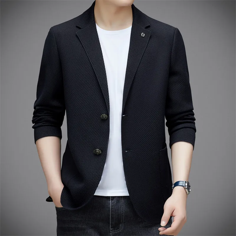 

2024 New Men's Knitted Elastic Casual Suit Korean Edition Slim Fit Trendy Business Men's Single Western Coat