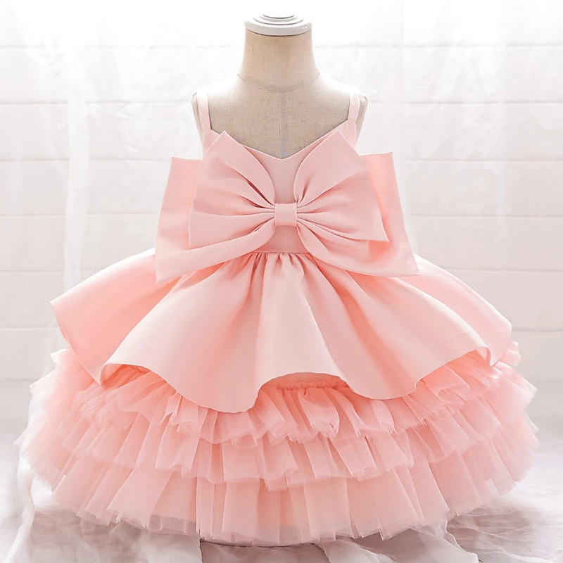 

Pageant Big Bow 1st Birthday Dress For Baby Girl Clothes Baptism Toddler Sling Princess Dress Girls Dresses Party Wedding Gown