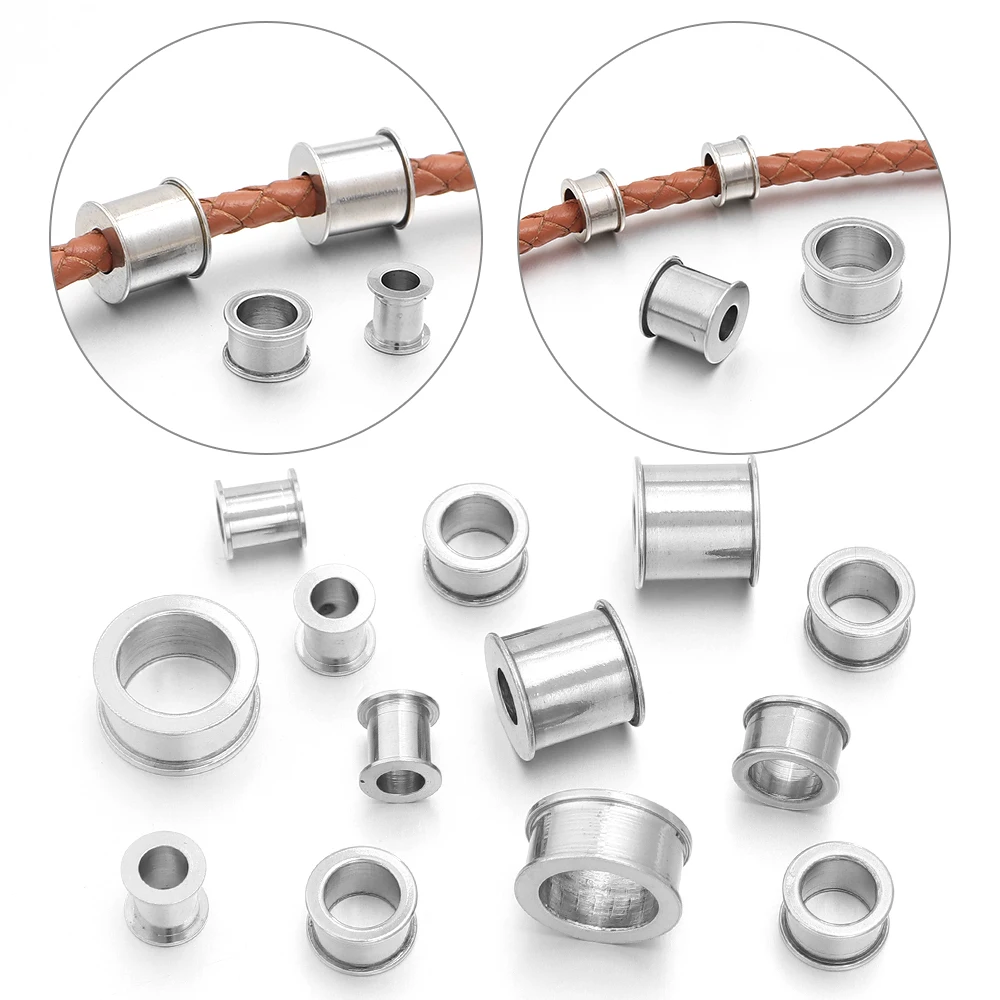 5-10 Stück/Set Edelstahl-Abstandsperlen mit Großem Loch, Runde Schiebeperlen für DIY Schmuckherstellung, Halsketten- und Armband-Zubehör