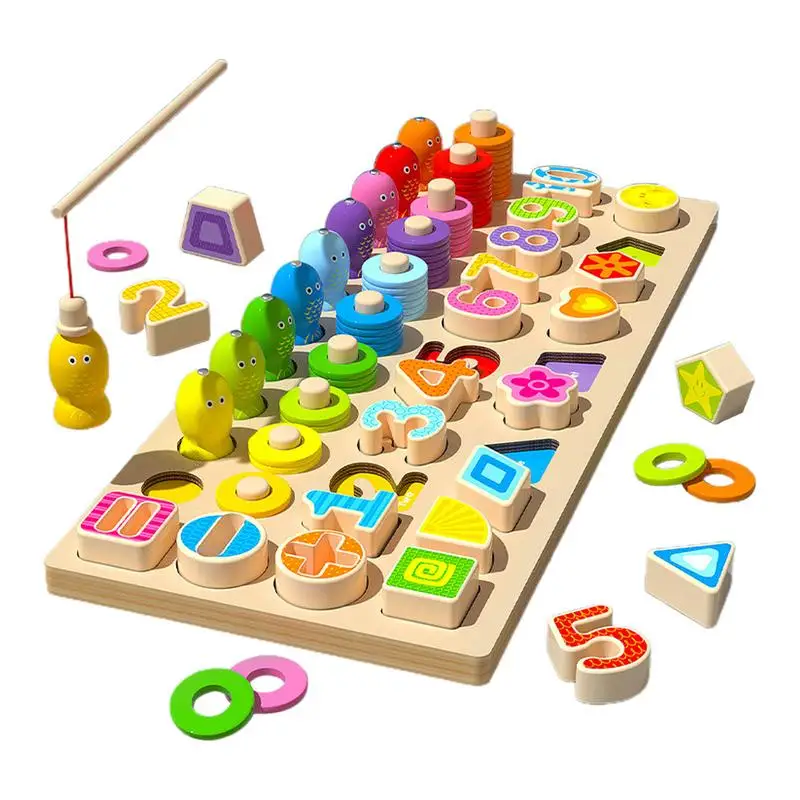 Fishing Game For Kids Magnetic Wood Logarithmic Board Games Fish Rod Toys For Children Early Educational Montessori Learning Toy