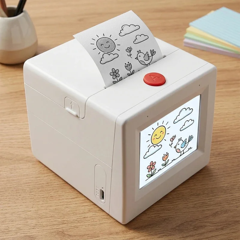 Smart AI Voice Sticker Printer Box Inkless Instant Printer for Home Office Study & DIY Projects 5 Rolls Paper Included