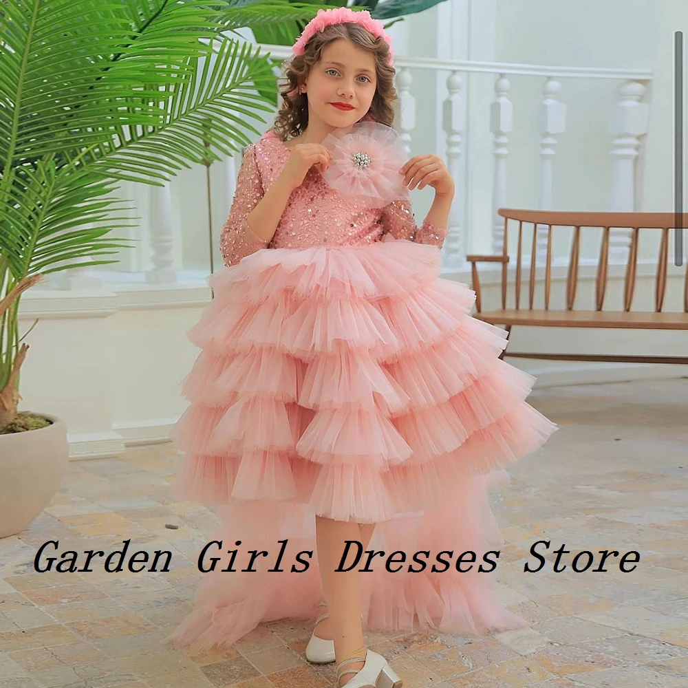 

Charming Pink Flower Girls Dresses with Sequined 2024 Full Sleeve Christmas Dresses for Princess Summer New فستان عيد الميلاد