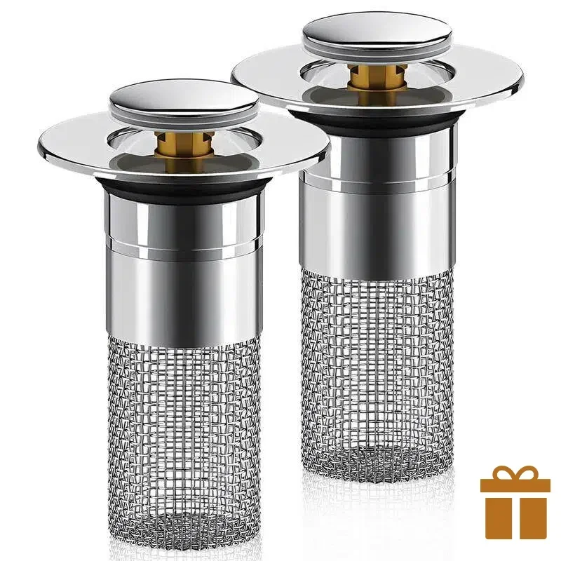 

Essential 3-in-1 Anti-Clog Drain Strainer 2-Pack For 1-1.5 Inch Bathroom Sink Hair Catcher