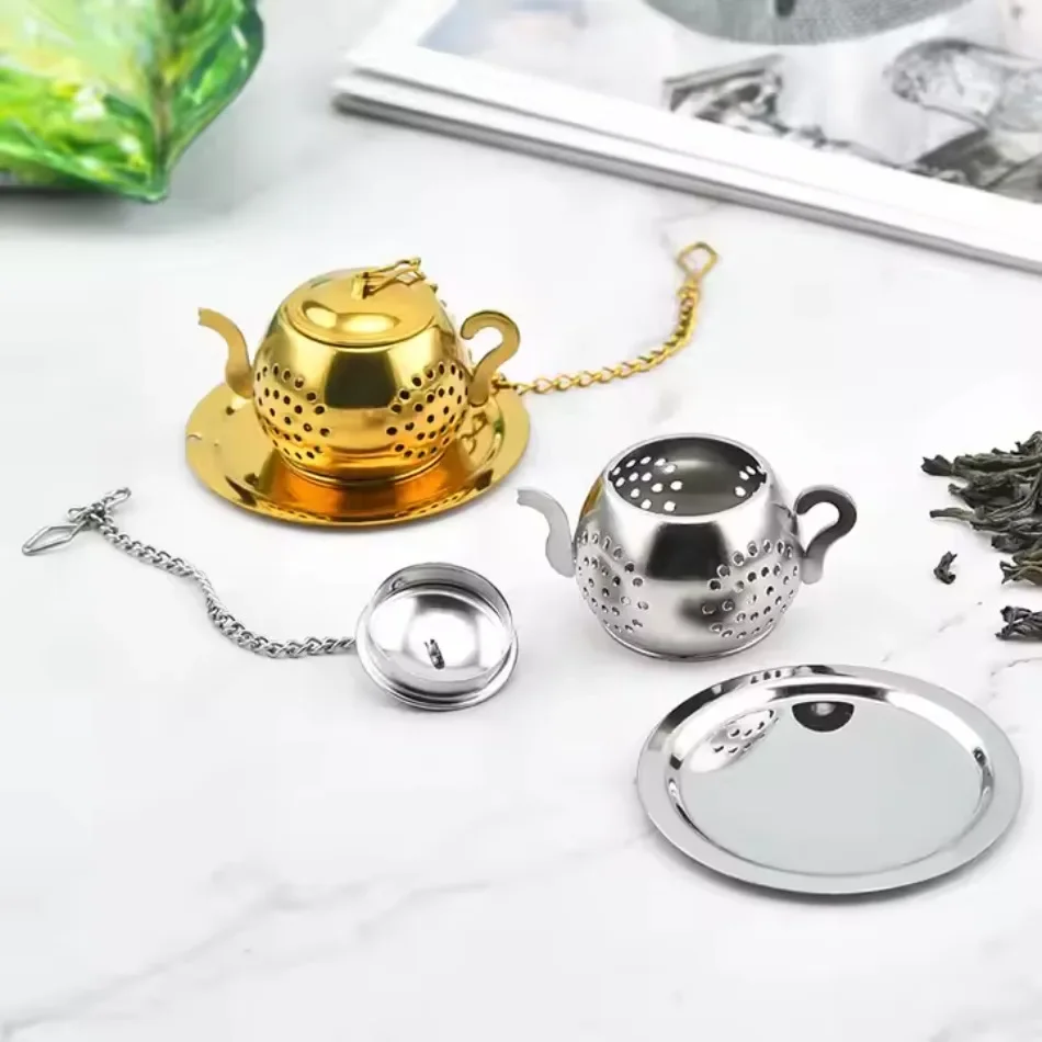New Strainer For Herbal Spice Teaware Ceremony Accessory Gold Teapot Shaped Stainless Steel Loose Leaf Tea Infuser Reusable Tea