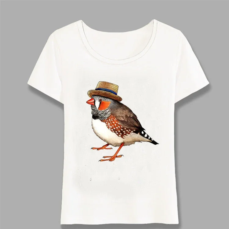 New Summer Zebra Finch Print T-Shirt Hipster Women t-shirt Novelty Bird Design Tops Fashion Ladies Casual Tees Harajuku