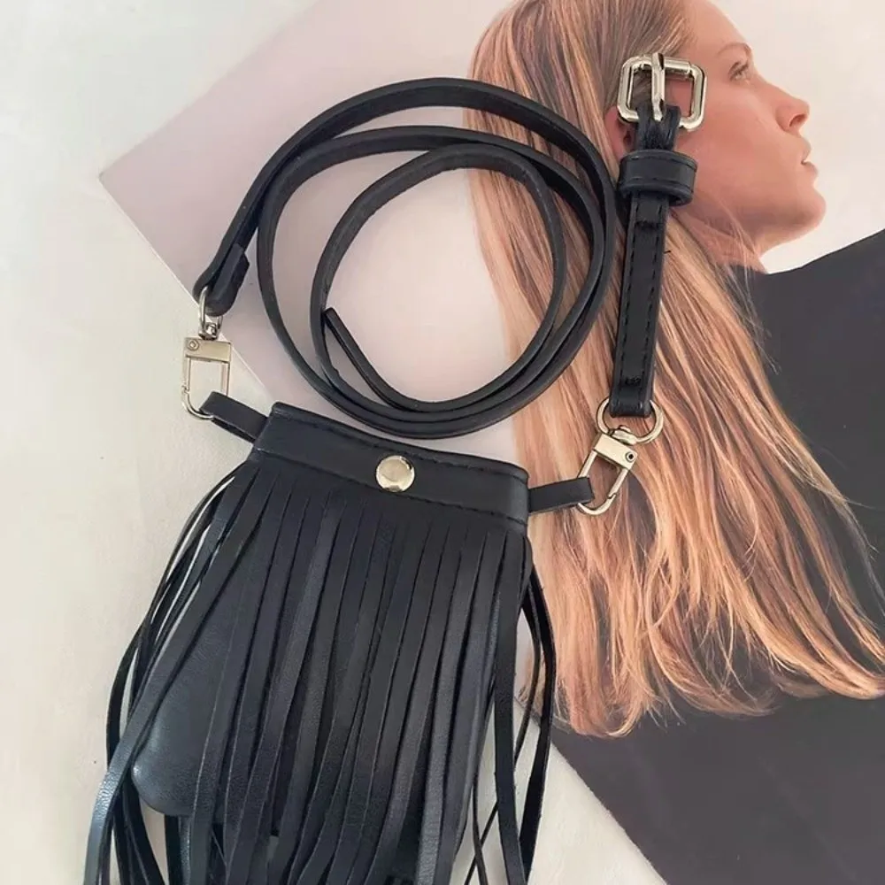 حقيبة الخصر بو الجلود شرابة حزام خمر الجينز ديكور حزام مع حقيبة سبيكة سوداء أحزمة الجيب الشارع الشهير