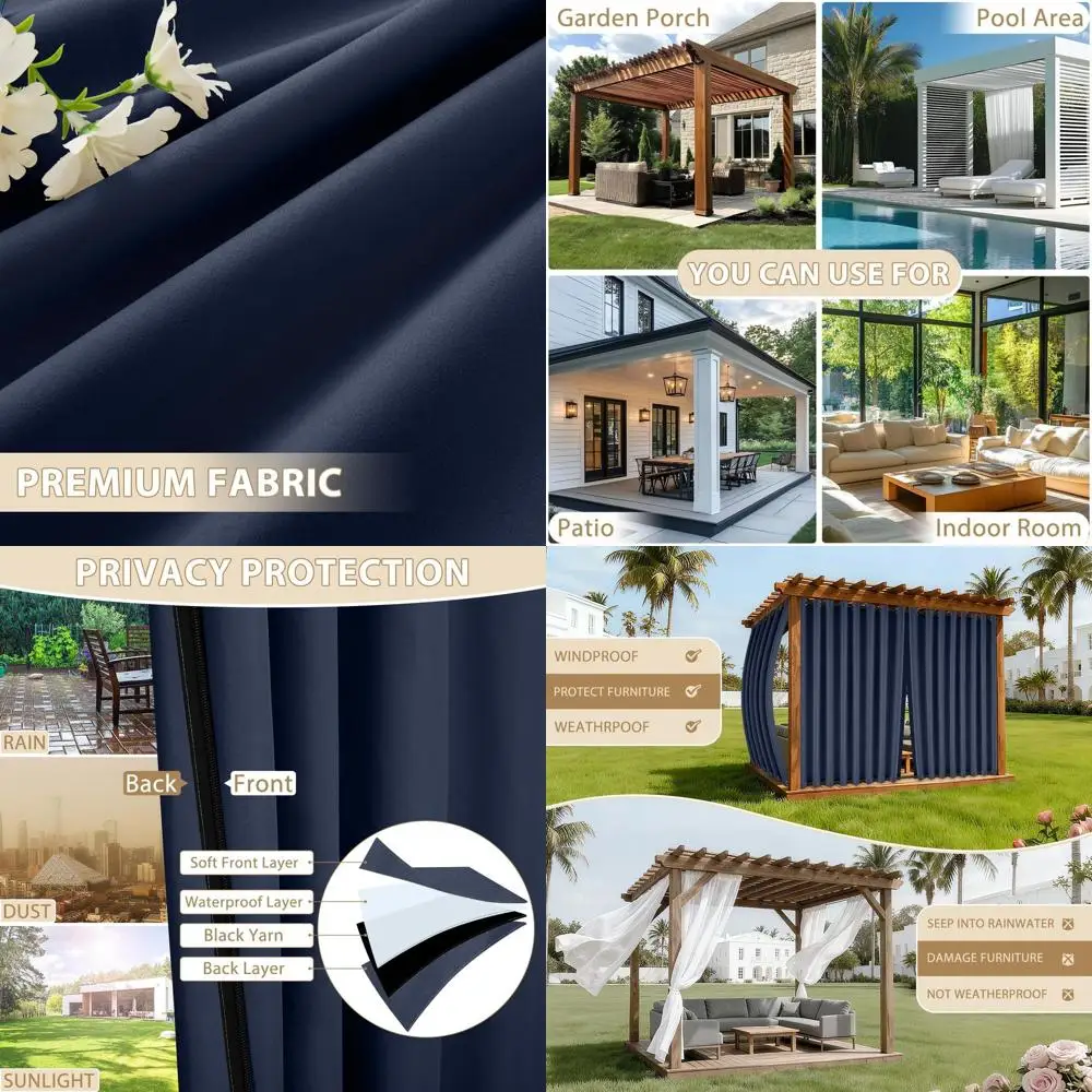 

Темно-синие водонепроницаемые уличные шторы с застежкой-молнией и втулкой, 54x84, для конфиденциальности в патио и защиты от солнца