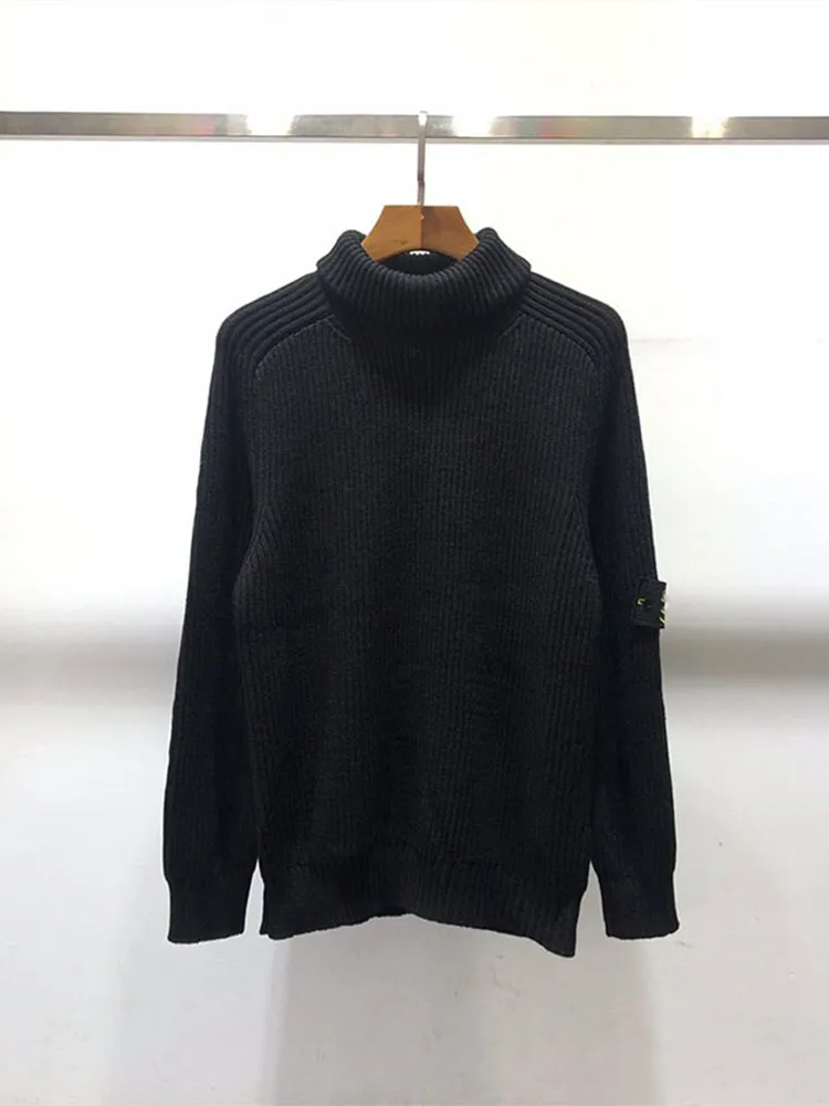 Autumn Winter New Solid Color High Neck Knitted Sweater Men\'s Fashion Simple Versatile Pullover Casual Retro Loose Knitwear