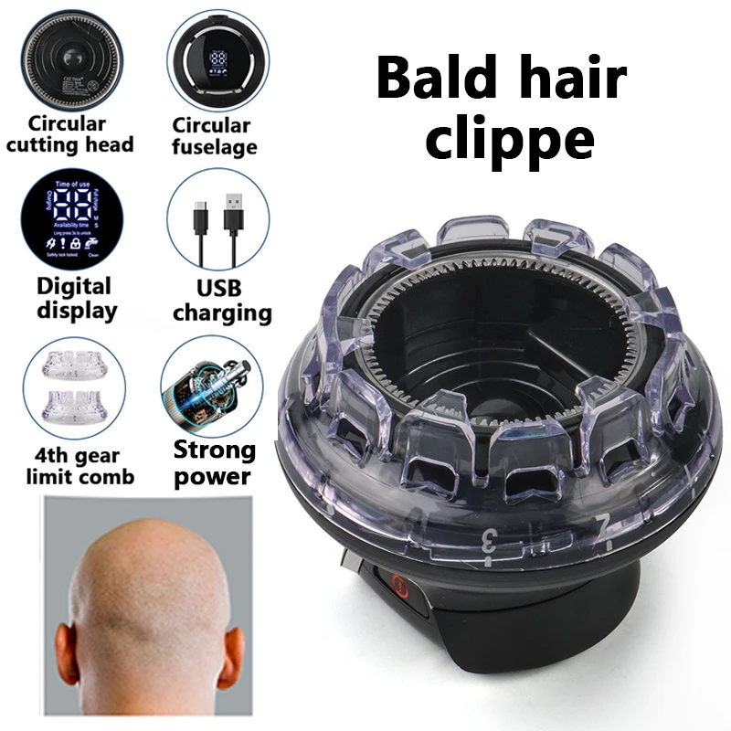 Automatic Hair Trimmer 360 Rotating Hair Clipper LED Display Portable Shaved Head Artifact UFO Flying Saucer Cutter Head