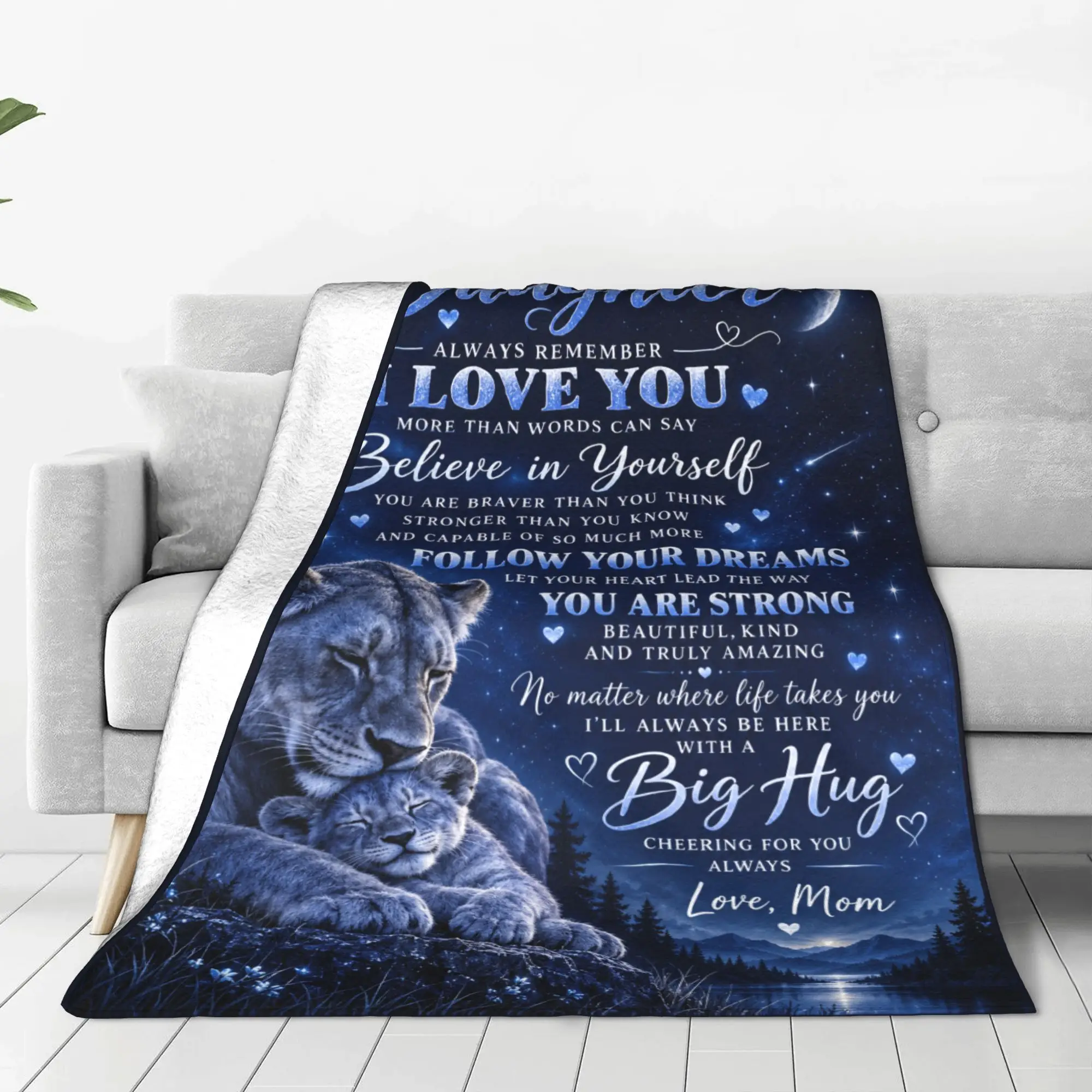 1PC To My Daughter Lion Poster Blanket Throw Blanket Thanksgiving Gifts Novelty Warm Blanket All Season Gift
