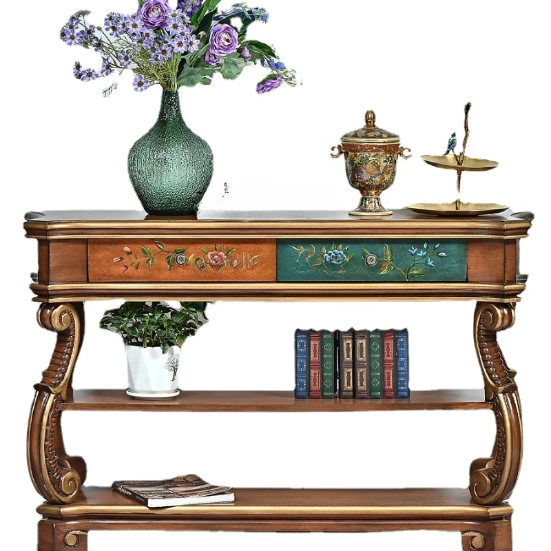 

Painted Console Tables Household Partition Gold Painting a Long Narrow Table Wall Back Cabinet Solid Wood Storage Rack