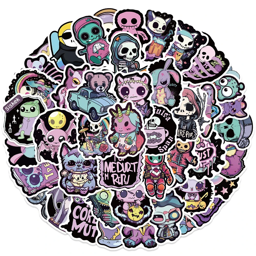 10/30/50/100pcs Halloween Gothic Skull Stickers Purple Aesthetics Decal Laptop Skateboard Car Motorcycle Sticker for Kids Toys