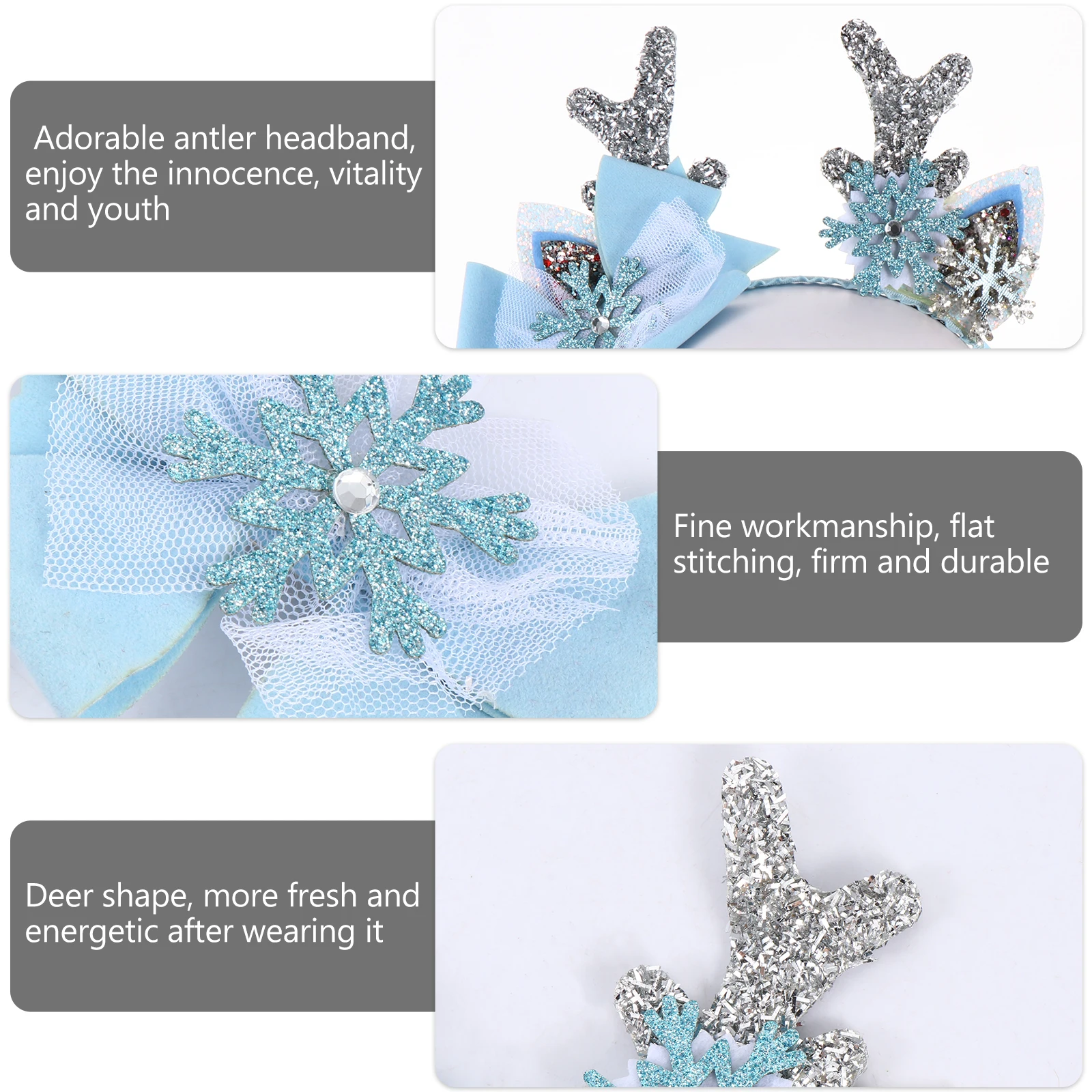 

2Pcs Xmas Reindeer Headband for Antler Headdress with Bowknot Barrette Christmas Hair Clip Festive Party Wear