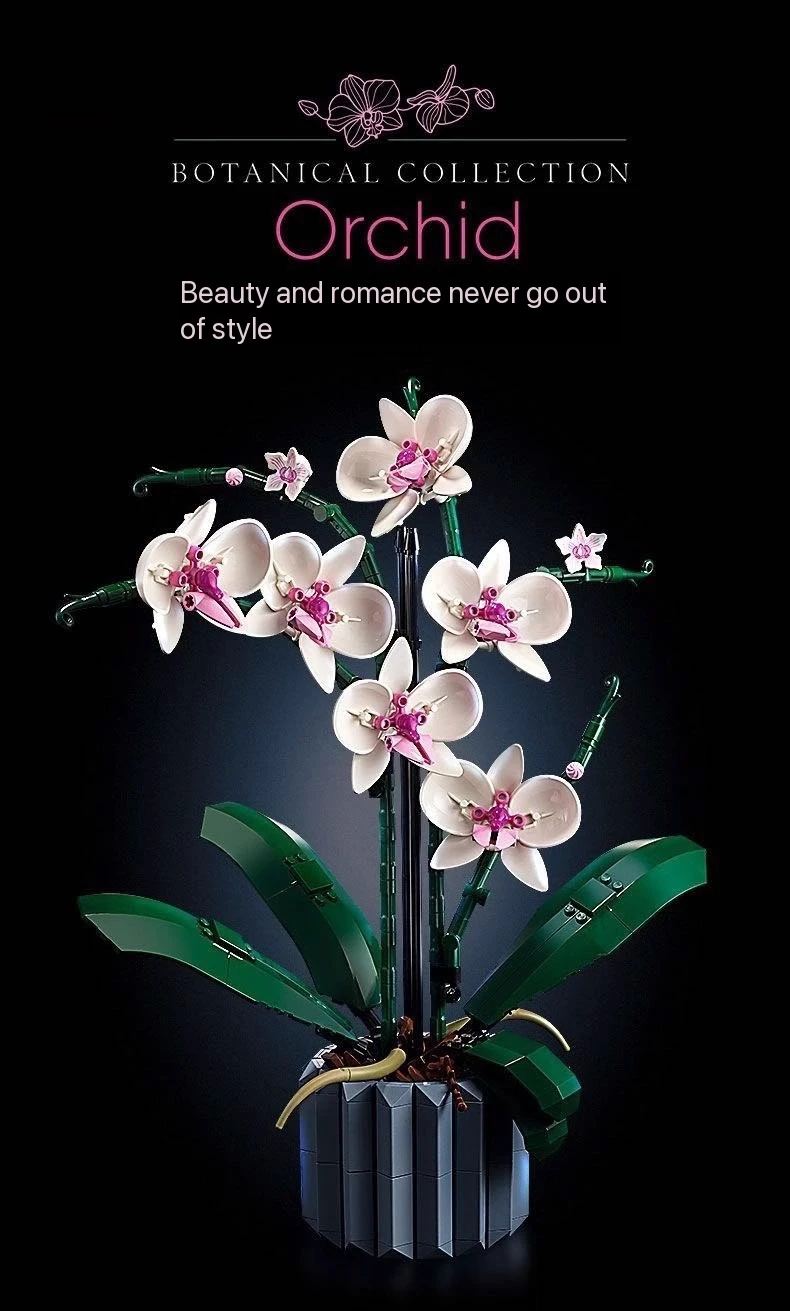 Set de Módulos de Construcción DIY, Rosas Rosadas, Orquídeas en Maceta, Modelos de Flores 3D, Decoración para el Hogar, Kit de Regalo Ecológico para Fiestas