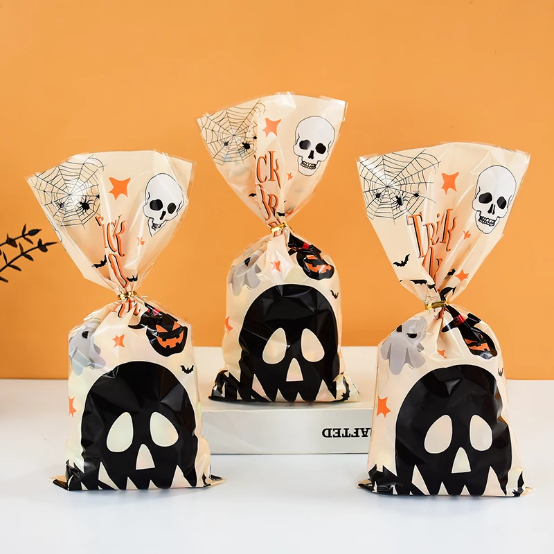 ​50pcs Halloween Gift Bags Scary Pumpkin Ghost Bat Cookie Bags Goodie Gifts Bag Kids Trick or Treat Halloween Decoration Favors
