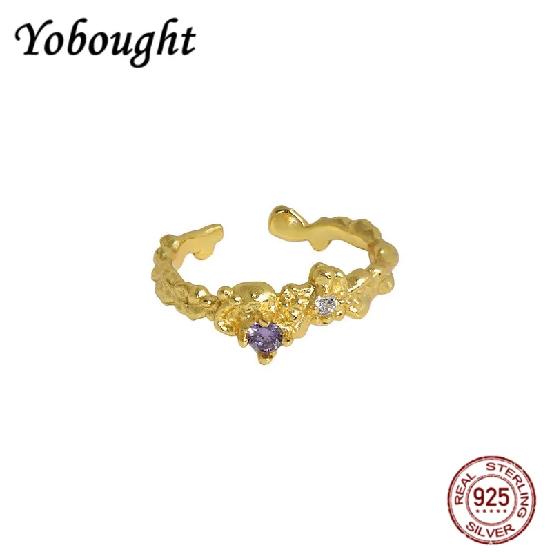 

NEW Korean ins design irregular micro-inlaid zircon texture S925 sterling silver open rings female Fine Jewelry gift