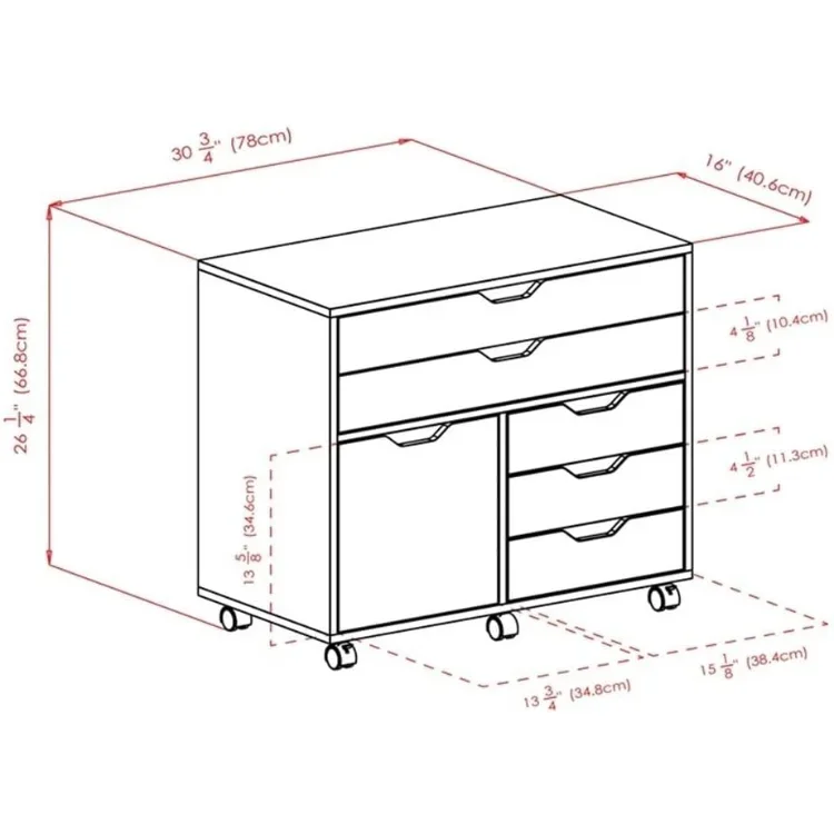 ضمان الأصالة. خزائن تخزين متنقلة، باب واحد، 3 أدراج، 2 درج عريض، للمكتب المنزلي، BlackUSA #3