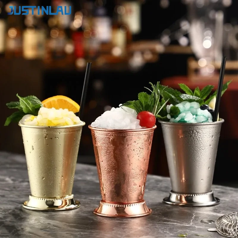 JUSTINLAU 350ml Mint Julep Cup Stainless Steel Cocktail Cup Rolled‑rim Mojito Metal Cup for Cocktails and Whiskey Mixed Drinks