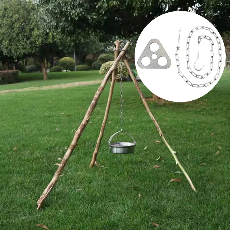 Camping Hanging Tripod With Bag Pot Rack BBQ Steel Rack Multifunction Tripod Fire For Picnic Bonfire Party Outdoor Tool