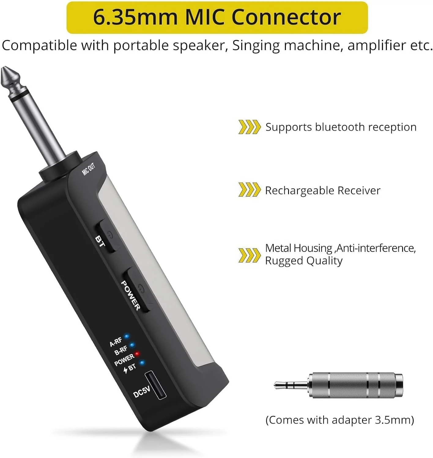 Sistem Mikrofon Karaoke Dinamis Genggam Ganda UHF Isi Ulang Nirkabel dengan Kontrol Treble Bass