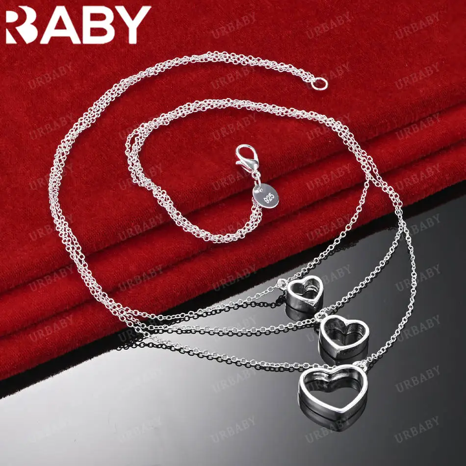 

URBABY 925 Sterling Silver 45cm Triple Love Thin Necklace For Women Creativity Gifts Street All-match Party And Daily Wear