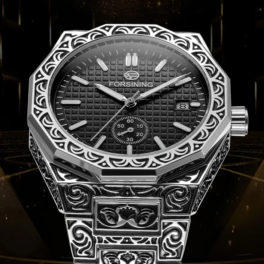 

FORSINING оригинальные дизайнерские роскошные мужские винтажные часы с датой, автоматический механизм, механические часы из нержавеющей стали, скелетон, военные