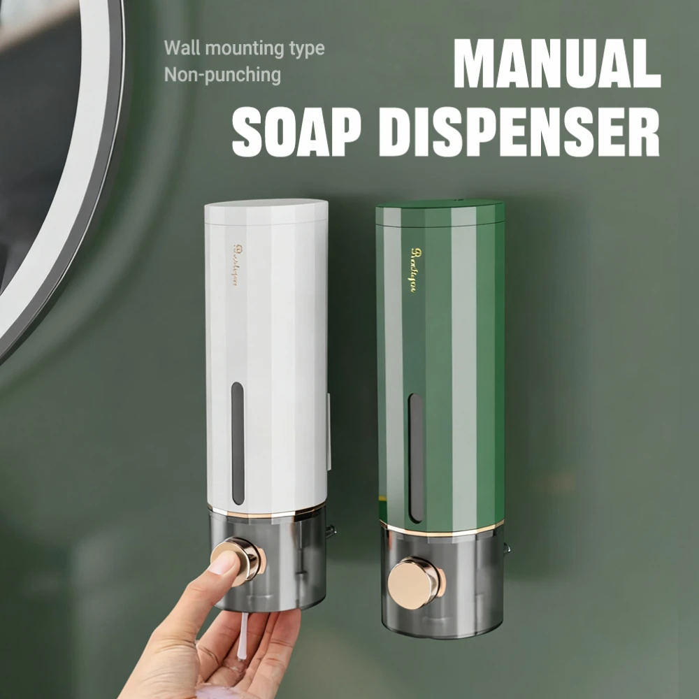 Non-Perforating Soap Dispenser 450ml Wall Mount - Adhesive Mounting for Hand Sanitizer Shampoo Shower Gel Home Hotel Use