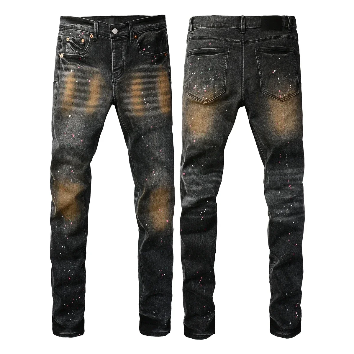

Men's High Street Skinny American Distressed Streetwear Button Fly Graffiti Ripped Jeans