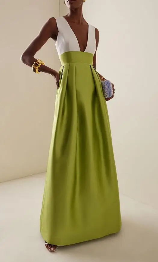 

Womens Dresses 2025 Spring Summer New Solid Color Elegant Temperament Sexy Deep V-Neck Sleeveless High Waist Party Dresses