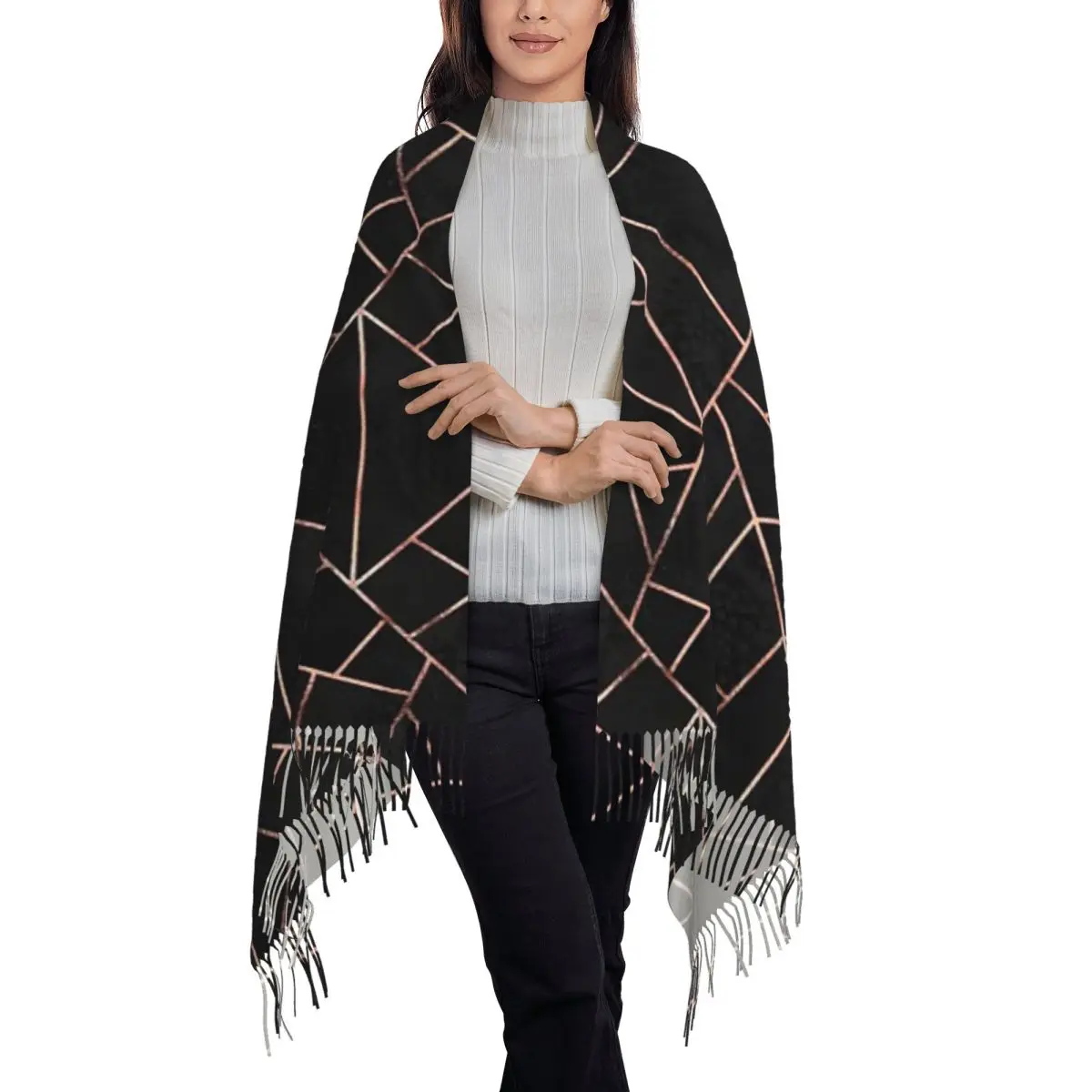 Black And Rose Gold Scarf Tassel Scarves Women Soft Warm Shawls and Wraps Large Fall Winter Shawl Wrap