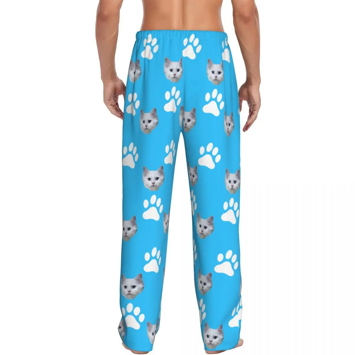 مخصص شخصية الحيوانات الأليفة القط الوجه منامة بنطلون بيجاما الرجال ملابس خاصة صالة النوم قيعان تمتد مع جيوب #3