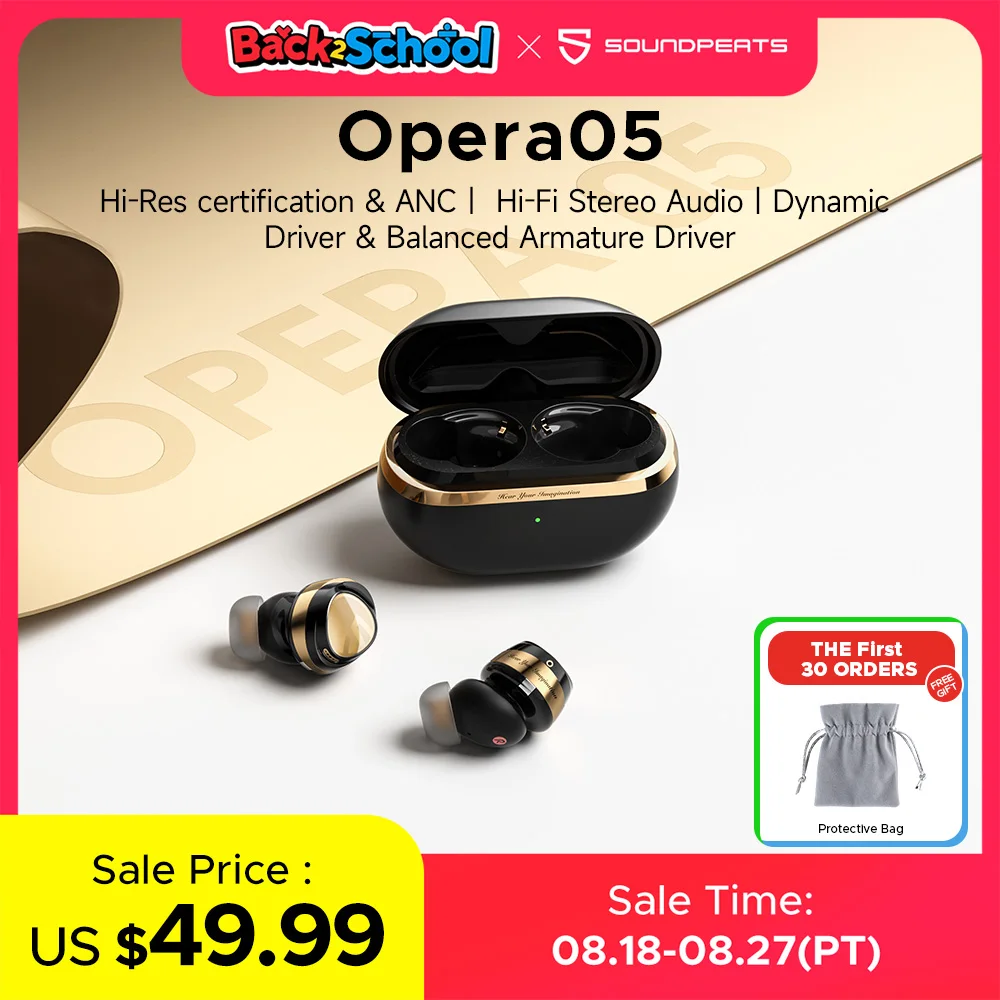 

Soundpeats Opera 05 Hi-Res Wireless Earbuds LDAC Hybrid ANC Bluetooth V5.3 Earphones With Stereo Sound Hi-Fi Audio ENC Dual Mics