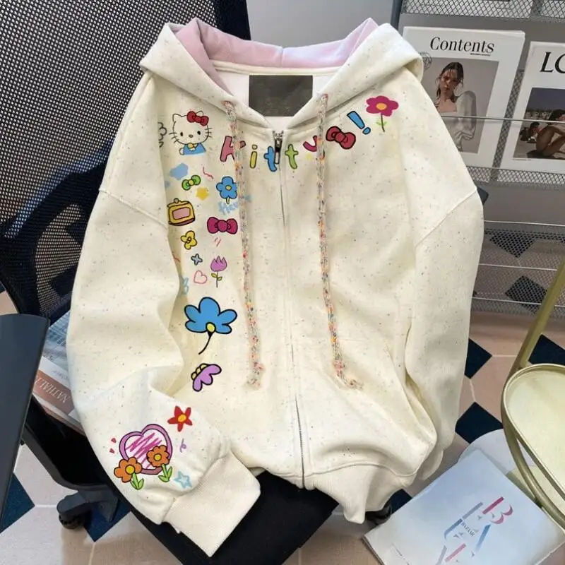

Sanrio Hello Kitty women's Hoodie Pullover coat tops Cardigan Soft Material Unisex Loose Fit Trendy Style Dopamine Cute Colorful