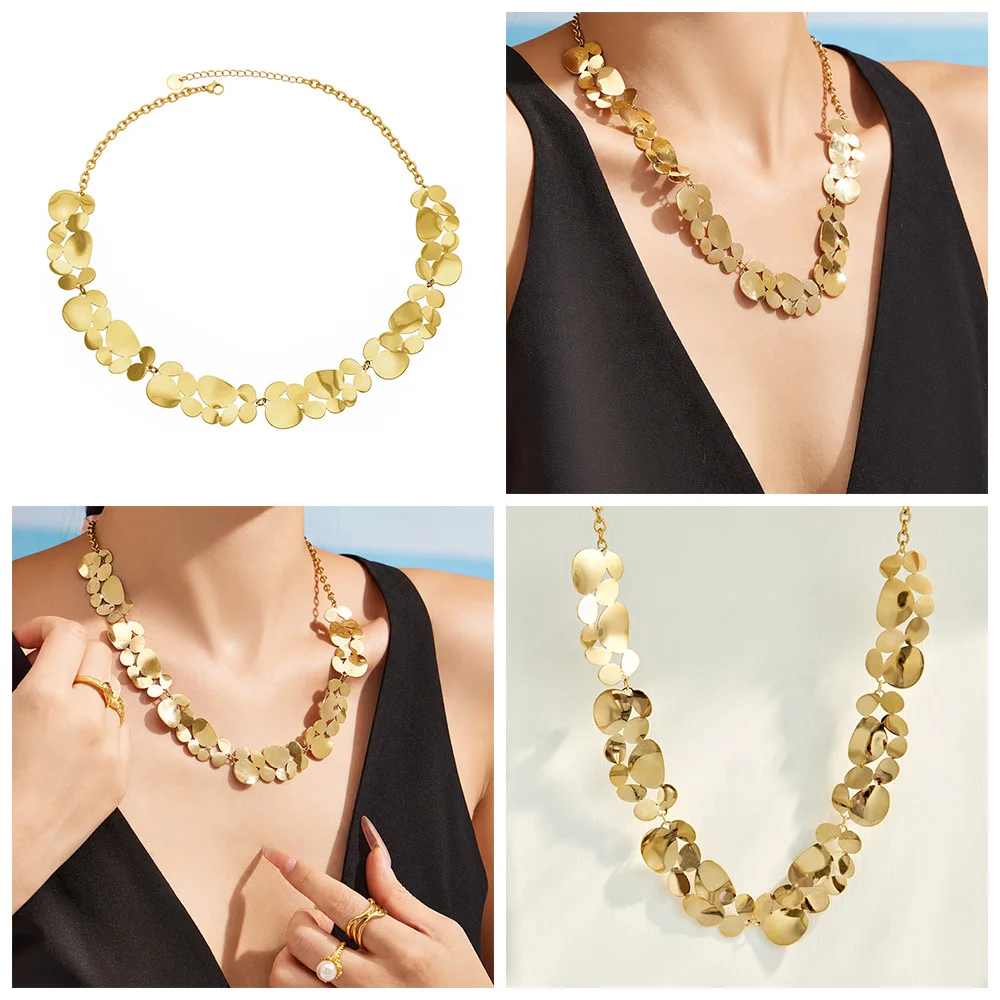 Unregelmäßige Geometrische Pailletten-Ketten-Halskette Edelstahl-Halsketten 18K Vergoldete Halsketten Ästhetischer Schmuck für Frauen – Detail 1