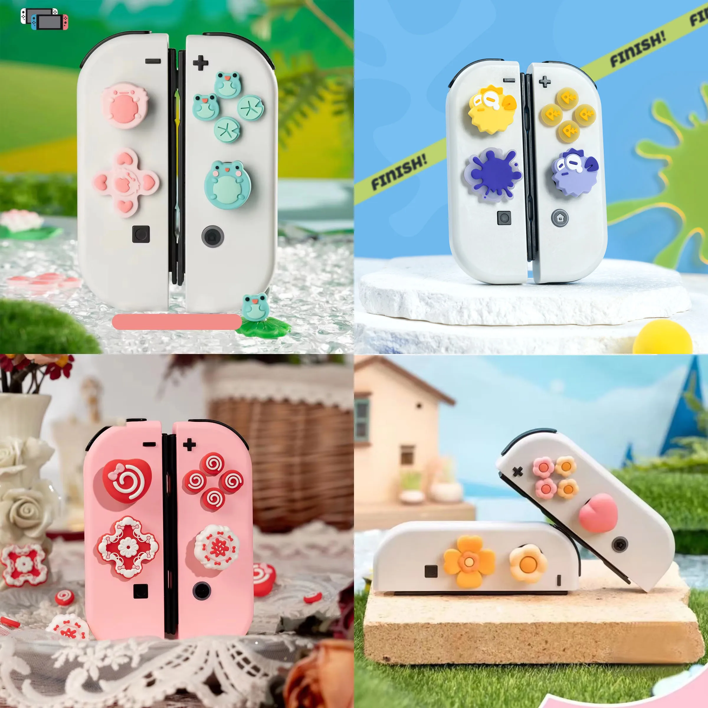 Cute D-pad Cross Button ABXY X Key Sticker Joystick Thumb Stick Grip Cap Cover For Nintendo Switch NS Oled Joy-con Skin Case