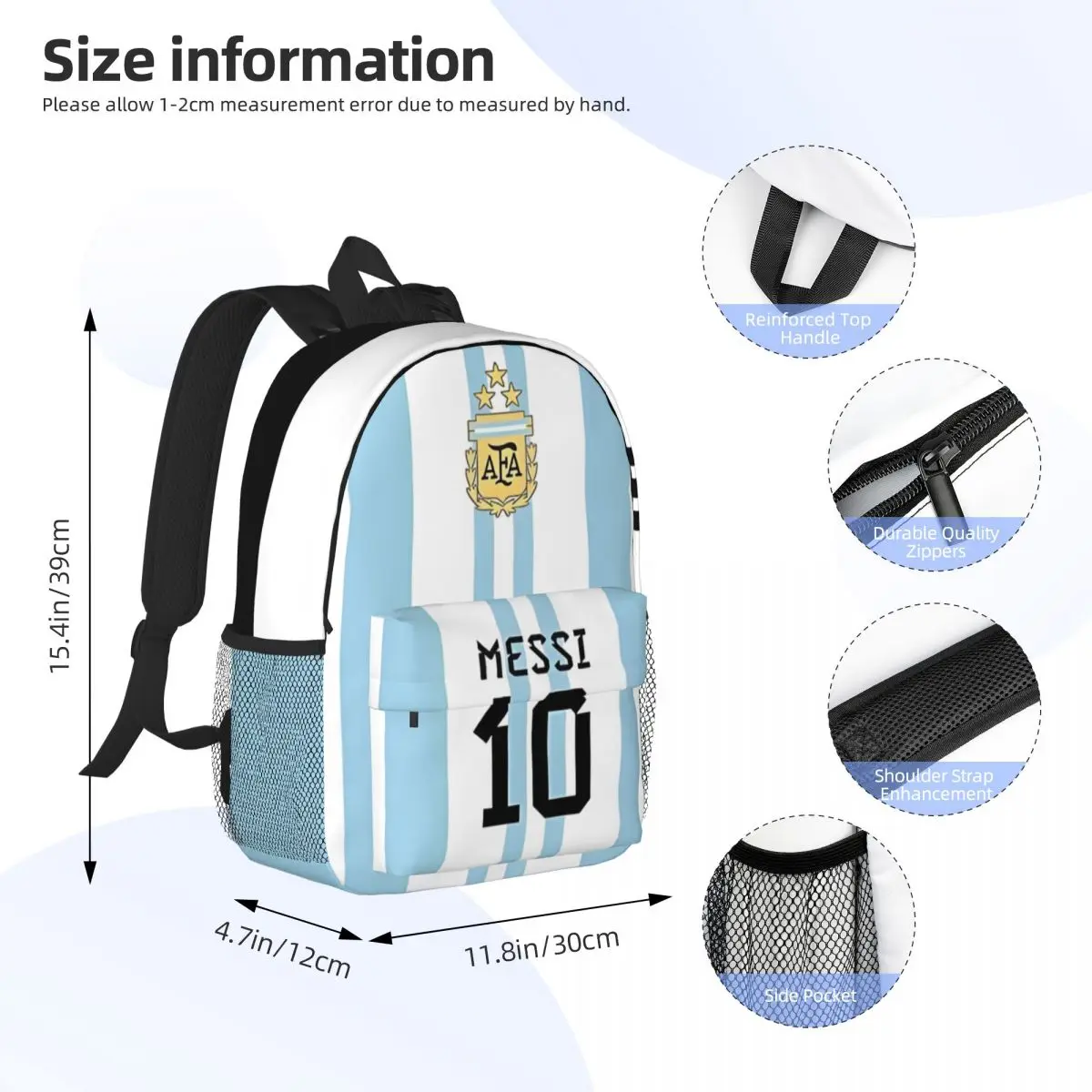 Leve impressão mochila, moda escola padrão saco, novo, Messi-10, 15\