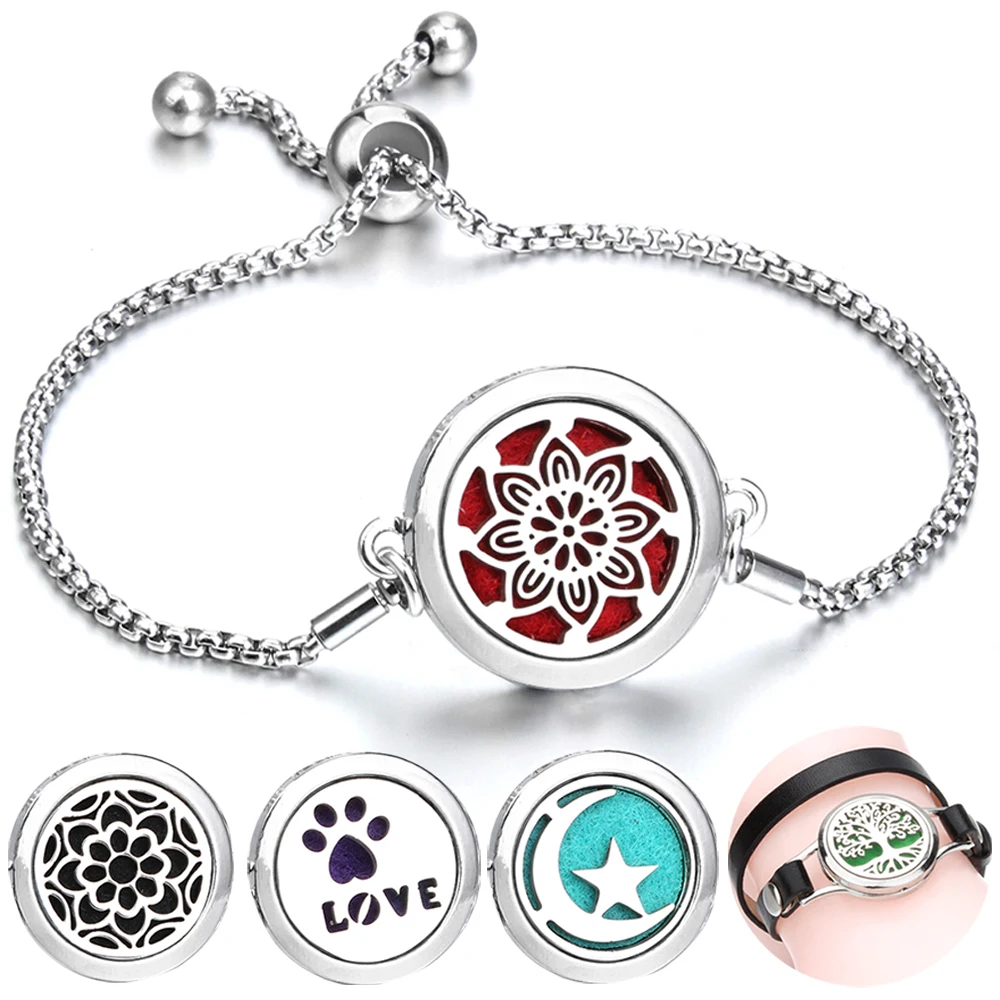 Tree of Life Aromatherapy Bracelet Stainless Steel Aroma Jewelry Perfume Oils Essential Oil Diffuser Bracelet Charms Bracelets