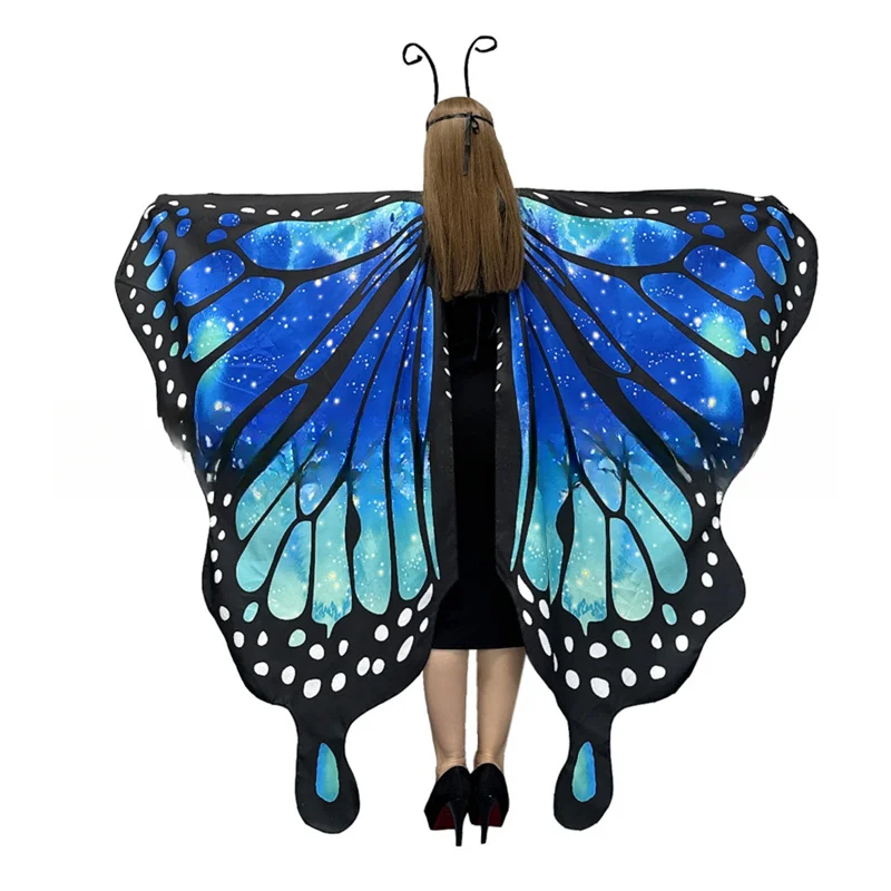 Butterfly Wings for Women Carnival Halloween Butterfly Costume Fairy Ladies Cape Nymph Pixie Cloak Blue Big Size Dress Up Rave