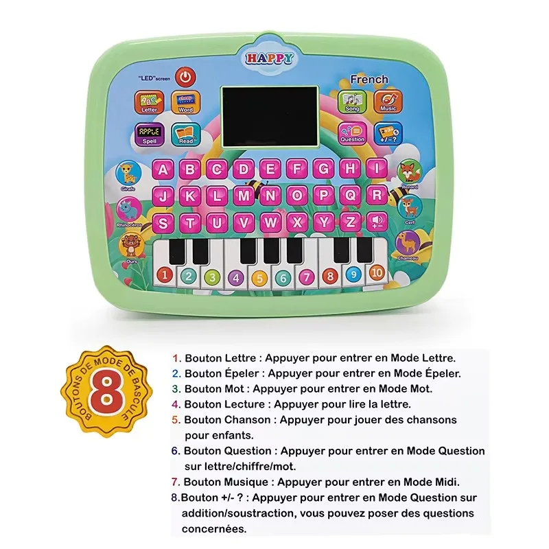 French LED Screen Point Learning Machines Educational Letters Words Learning Pads Kids Learning Tablet Kid Tablets for Kids