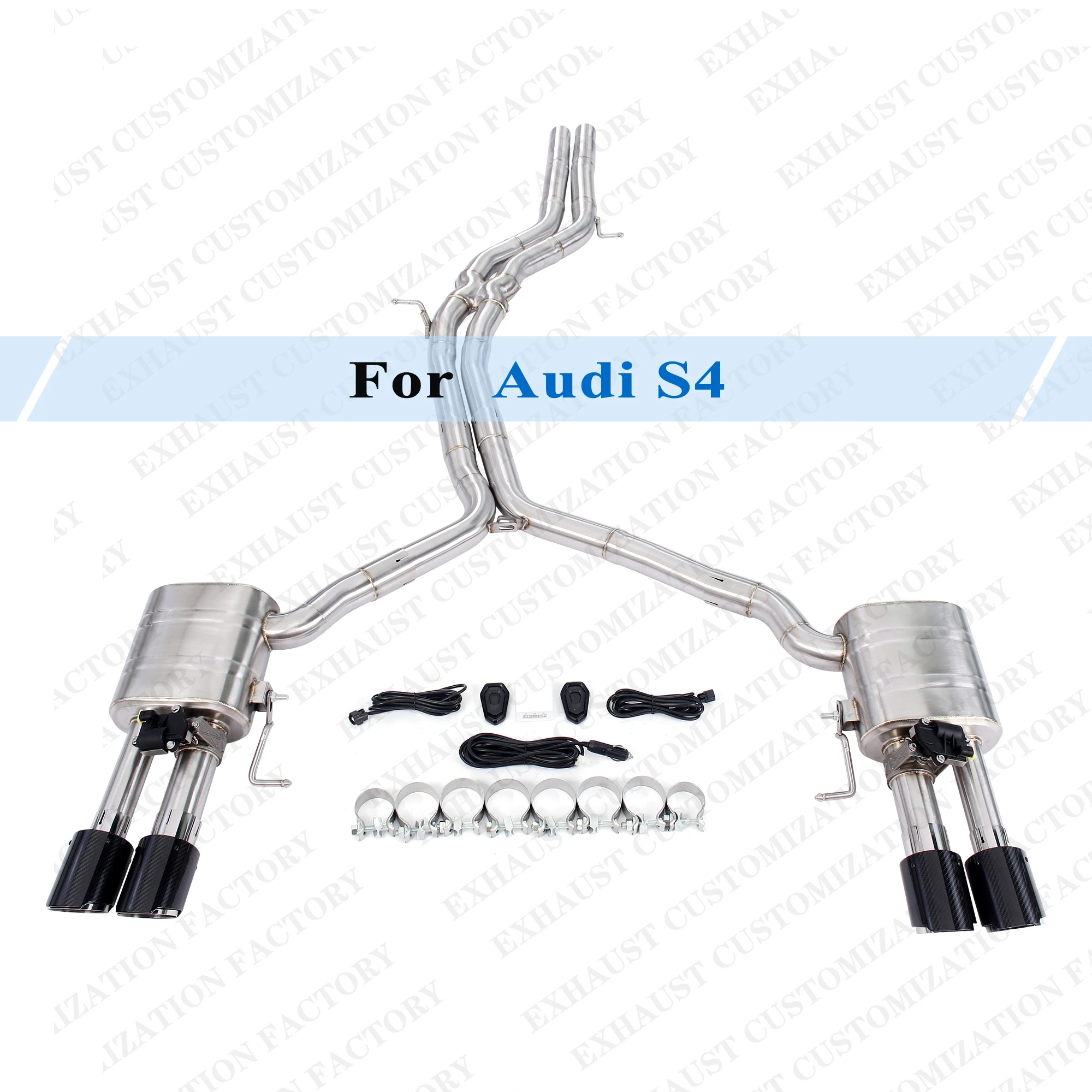 Brushed Exhaust System for Audi S4 B9 Stainless Steel Performance Valved Muffler Remote Control