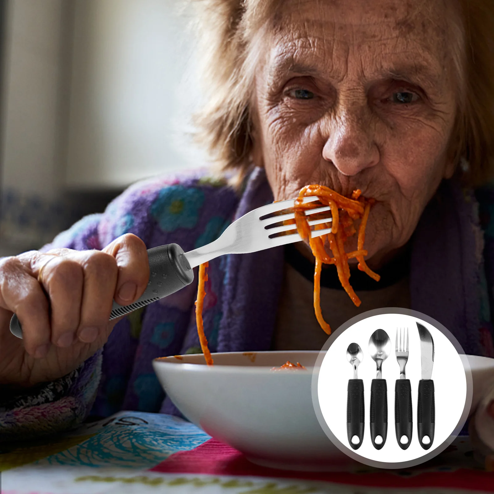 

1 Set Adaptive Utensils Tremble Proof Non-Slip Spoon Fork For Elderly Disabled Arthritis Parkinson Portable Cutlery Durable